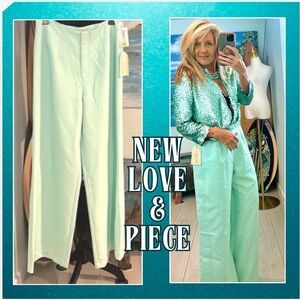 Love & Piece,Mid -Rise Wide Leg Palazzo Trouser Pants,Zipper,Flat Front, Size L